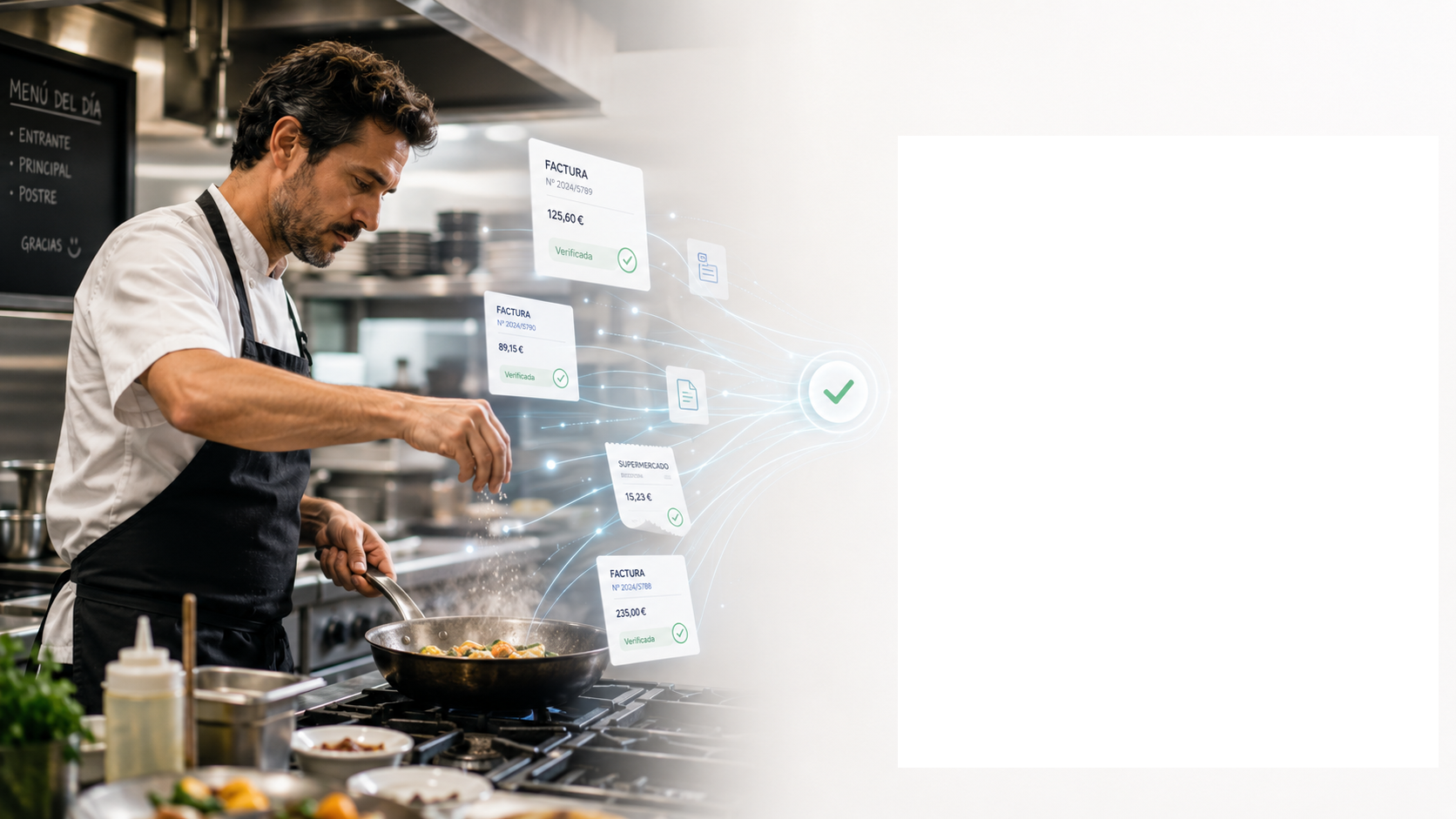 Chef cocinando con facturas digitalizadas